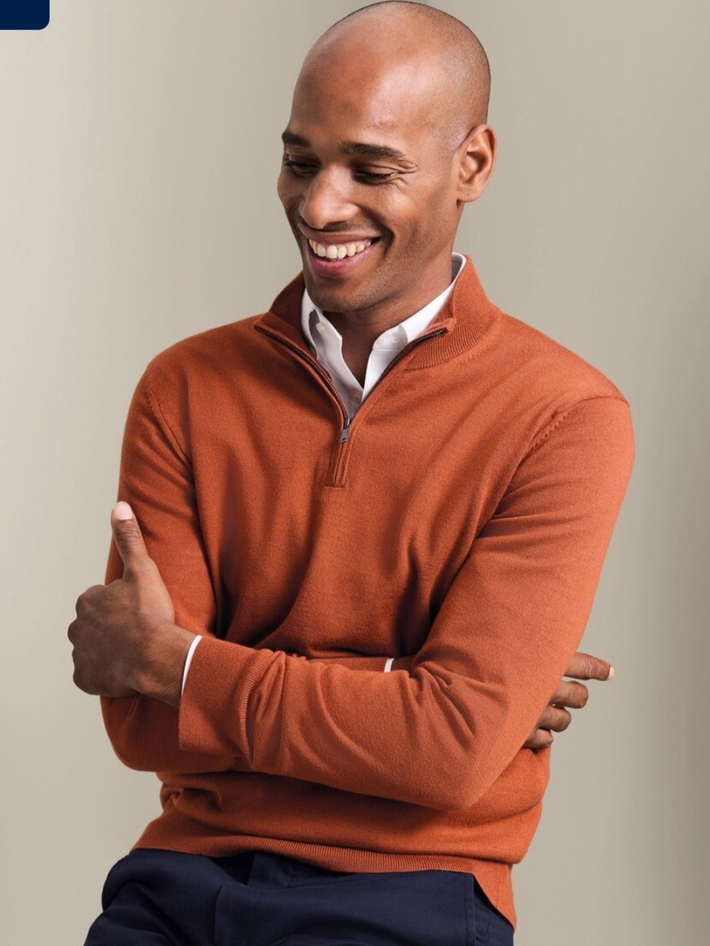Men's Half-Zip in Burnt Orange / Brown Reversable Sweater